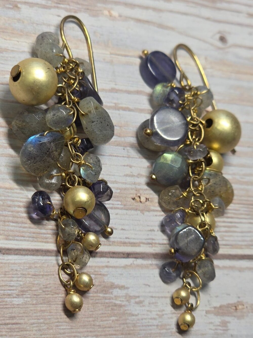 Labradorite and Iolite Cluster Earrings